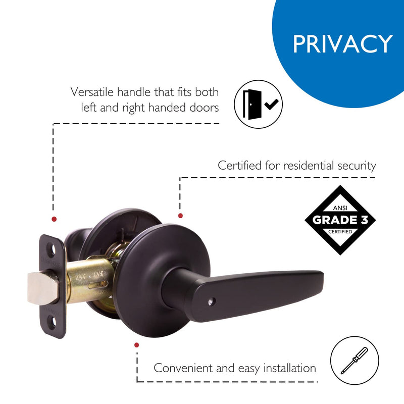 Design House 779140 Delavan Privacy Bed and Bath Door Lever Matte Black Bed & Bath Lock