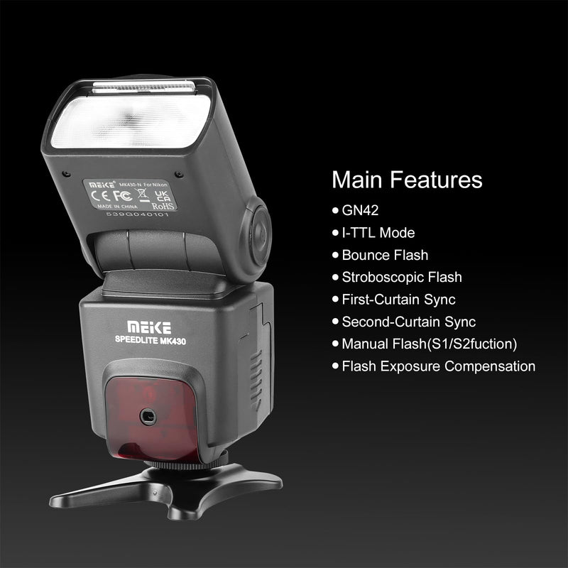 Meike MK430N TTL Camera Flash Speedlite with LCD Display for Nikon Cameras | For D7100 D5300 D5200 D3500 D3100 D600 D800 D3200 D90 D80 D300 D7500 D780 with Standard Hot Shoe