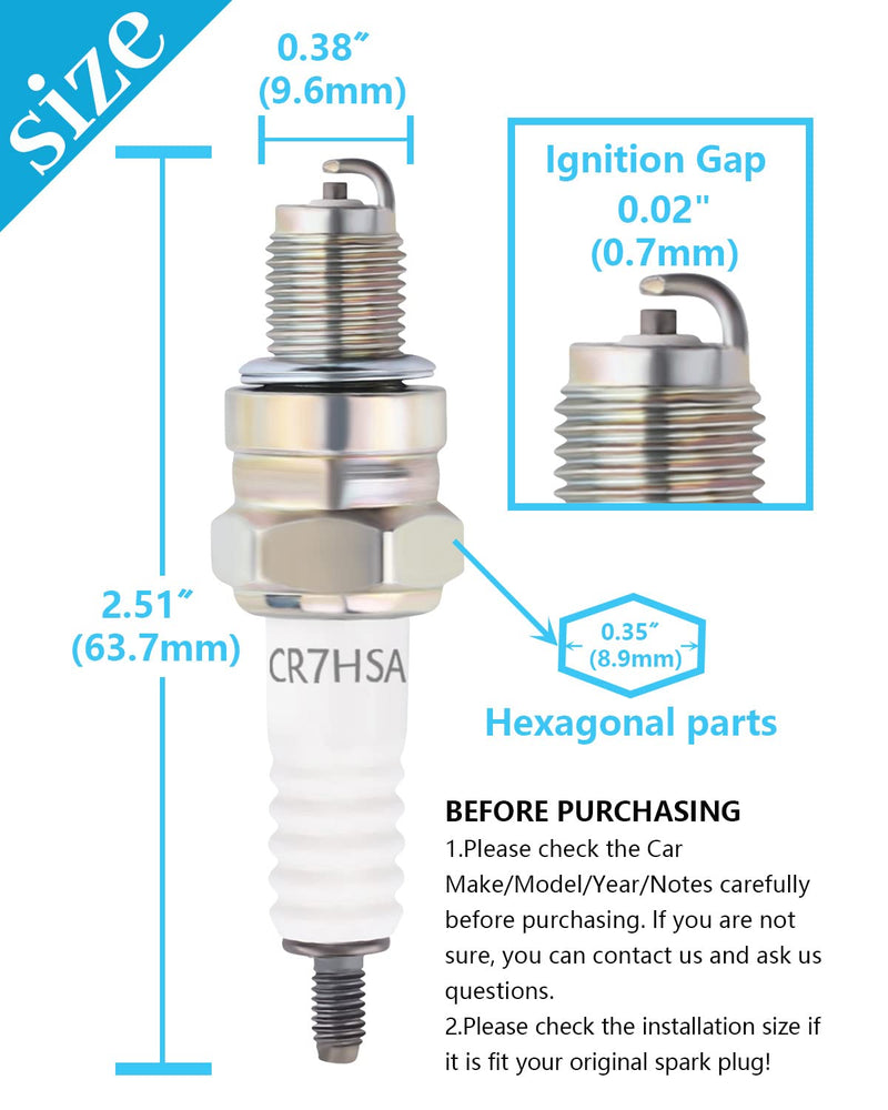 A7RTC CR7HSA Motorcycle Spark Plug A7RC A7TC CR7HSA 4549 Replace for GY6 Engine 50cc 70cc 90cc 100cc 110 125 150cc Motorcycle ATV Quad Scooter Go Kart Moped Chopper Buggy Dirt Racing Bike