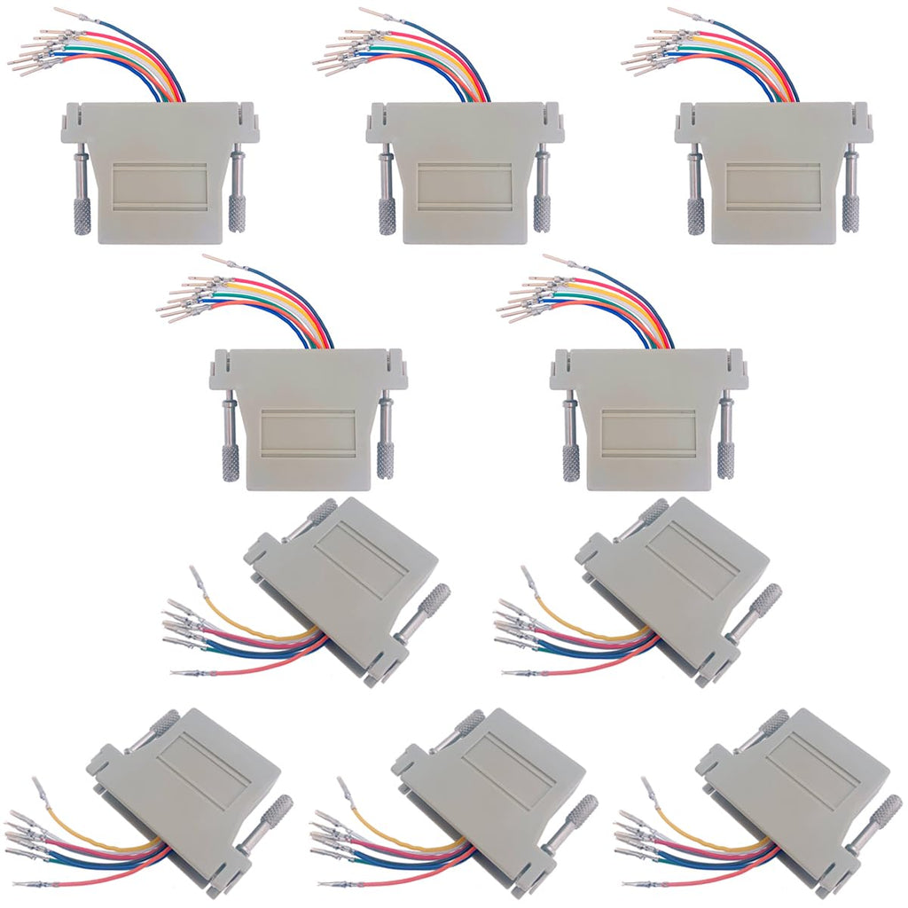 10PCS DB25 to RJ45 Modular Adapter, RS232 DB25 to RJ45 Female Jack Ethernet Adapter(5×DB25 Male to RJ45, 5×DB25 Female to RJ45) DB25 to RJ45（10pcs)