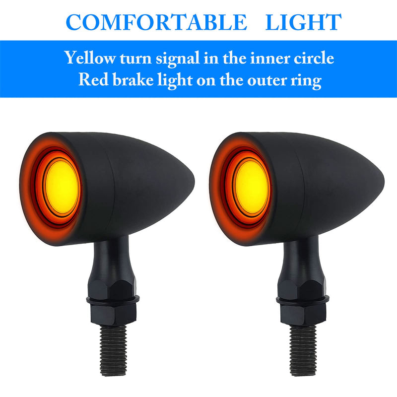 Motorcycle Turn Signals Led Tail Lights 2 Pack, Retro 40 Leds Amber Red Brake Light Rear Indicator Blinkers Universal Fits Harley Davidson Honda Kawasaki Suzuki Triumph Yamaha (Matte Black) 2052-2PCS-REAR-BK