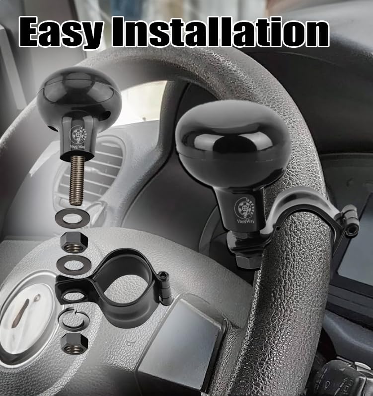 Vaygway Universal Fit Vehicle Steering Wheel Suicide Spinner Knob- Black Car Suicide Ball Power Handles- Vehicle Tractor Boat Black Spinner Knob- Wheel Accessories Arthritis Handicap Spinners 1 Pack
