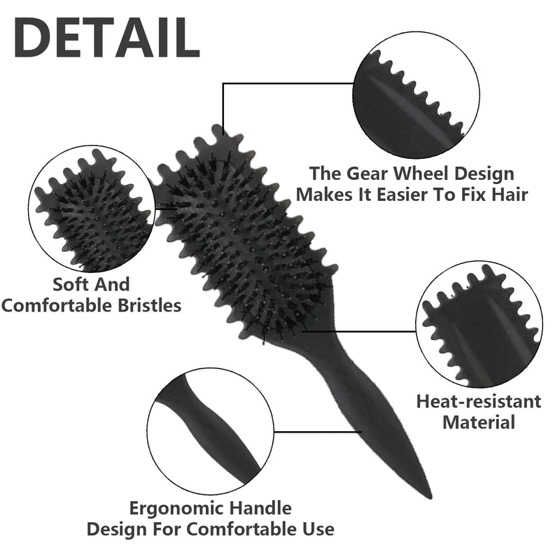Curl Brush, Curl Defining Brush for Natural Curly Hair, Detangling Styling Brush for Women Girls, Heat Resistant Curling Roller Comb for Frizz Control and Shaping Curls (black) black