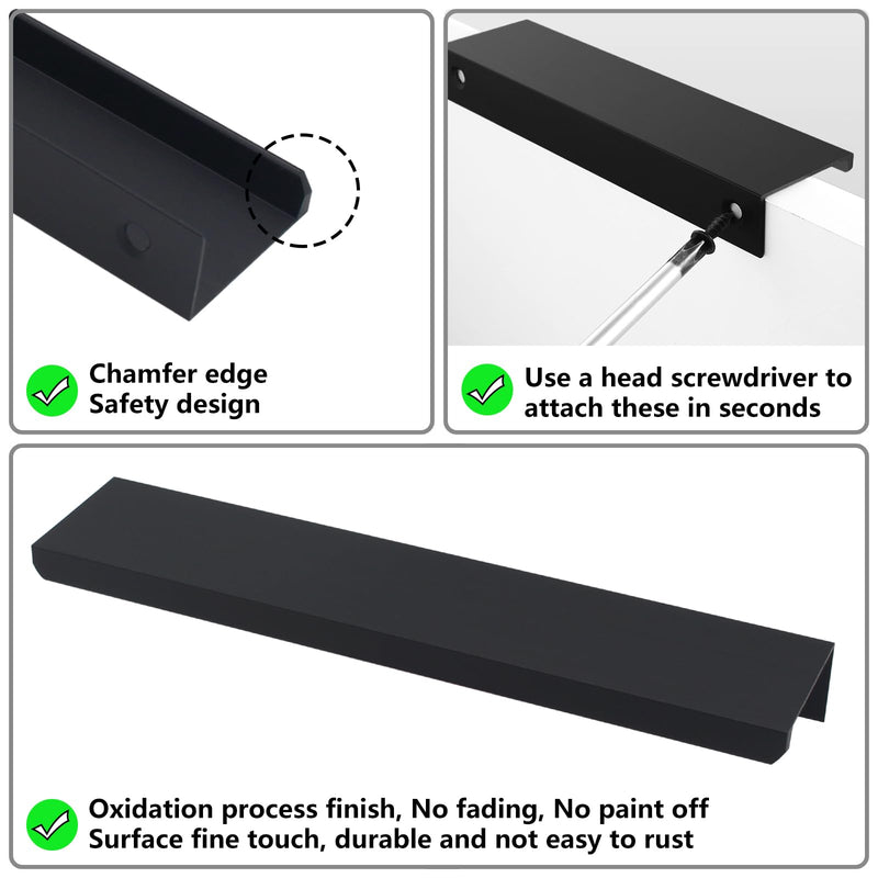 30 Pack Modern Kitchen Cabinet Handles, Black Finger Pulls for Cabinets 5.9inch/150mm Length, Matte Black Edge Cabinet Pulls, Drawer Tabs Pull Hardware Concealed Tab Handle Black-30Pack 5.9in(150mm) Overall Length
