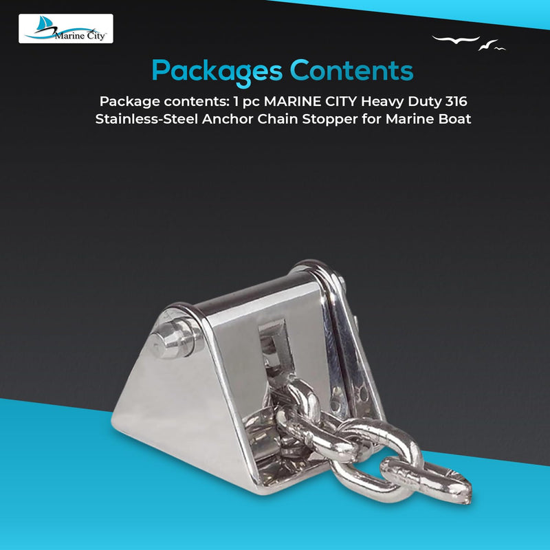 MARINE CITY Anchor Chain Stopper – Heavy Duty 316 Stainless Steel, Durable, Corrosion-Resistant, Great Grip for Boats, Marines, Yachts, Hardware Accessories (Pack of 1) (no Wire)