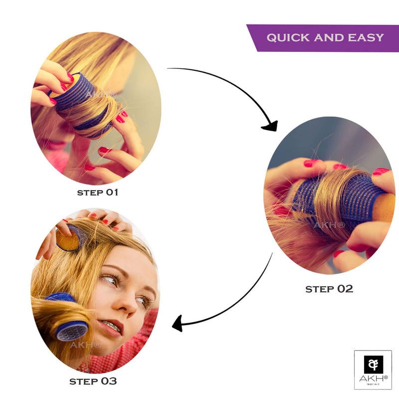  [AUSTRALIA] - AKH® Hair Rollers | Pack of 12 | Black Large Hair Rollers 30mm | For Short And Long Hair Salon Hairdressing, Hair Styling, Waves and Curles | Self Grip Holding Rollers For Men Women Kids |Curling Tool
