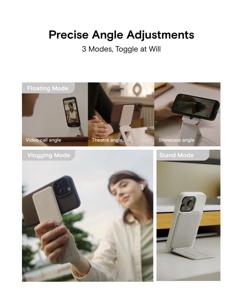 MOFT Phone Tripod Stand Compatible with iPhone 15/14/13/12 Series, Angle Adjustment & Strong Magnets & MagSafe Compatible MOVAS Invisible Selfie Stick Tripod, Misty Cove Gray