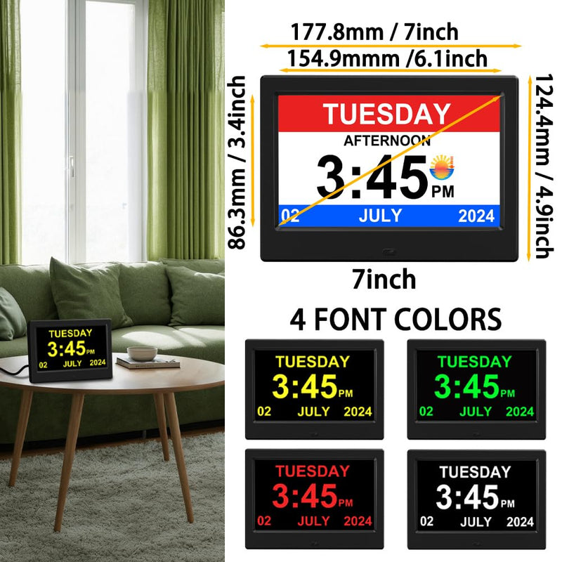 2026 Digital Clock Plug-in (No Battery), Power Outage Memory,DST Display Time, Date, Month, and Year Large-Font Clock for the Elderly 7inch black