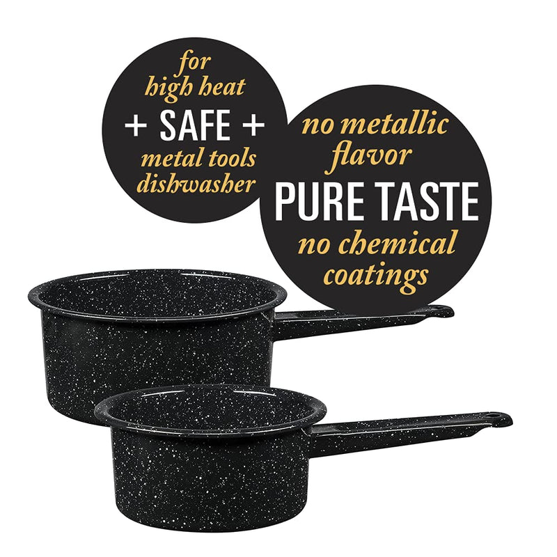 Granite Ware Saucepan, 1 and 2 Qt - Speckled Black, Set of 2 1-Quart & 2-Quart 1 qt & 2 qt Open Saucepan Set