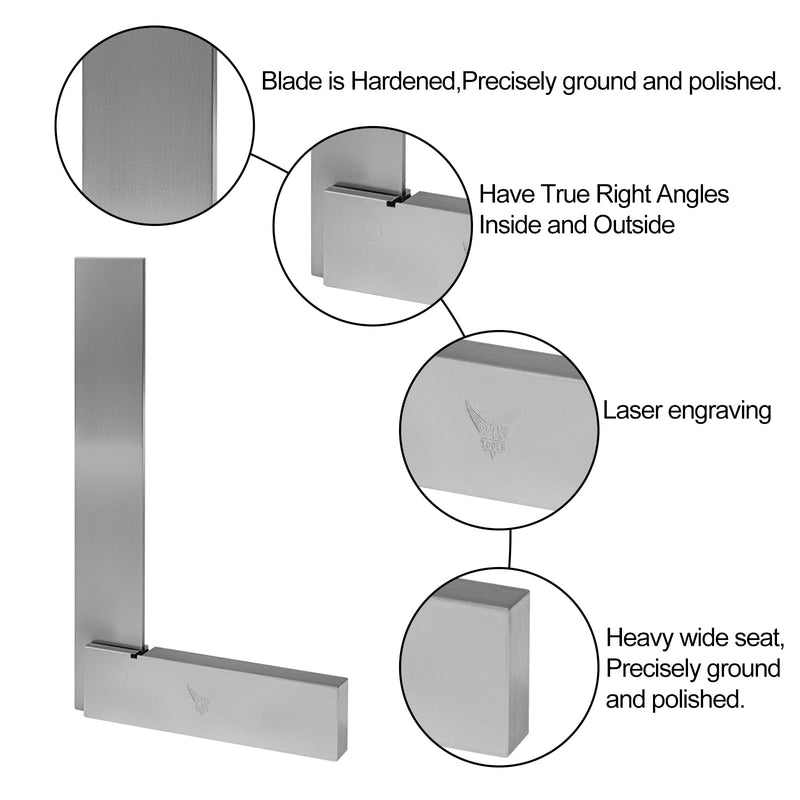 PEC Tools Machinist Square Precision Engineer Wide Seat Square 90 Right Angle Ground Hardened Steel Angle Ruler 3 x 2-1/2 Inch, Suitable for Woodworking and Precision Layout Work 3"