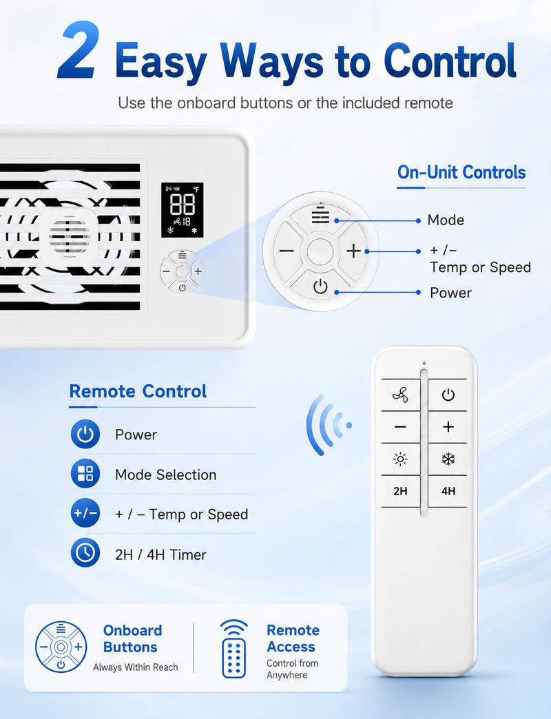 Register Booster Fan for 4” x 10” Vents, Remote Control, 3 Modes, 10 Speeds, Built-In Display, Fits Floor or Wall Registers, Removable Front Cover, Home HVAC Airflow Support - Off White