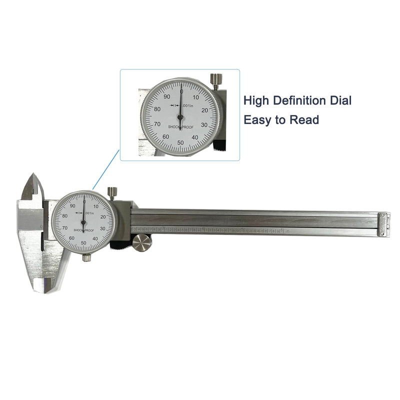  [AUSTRALIA] - 6 Inch Dial Caliper, MFQNENLK 4-Way Measurement Calipers, 0.001 Accuracy Imperial Shockproof Measuring Tool with Plastic Case (Dial Caliper 0-6" Range) Dial Caliper 0-6"