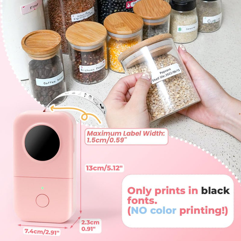 Mini Label Maker - D30 Thermal Bluetooth Label Printer, Mini Rechargeable Label Maker Machine, Portable Sticker Maker Printer, with Label x 3, Compatible with iOS Android for Home Office,Pink Pink 1 Printer + 3 Rolls Label