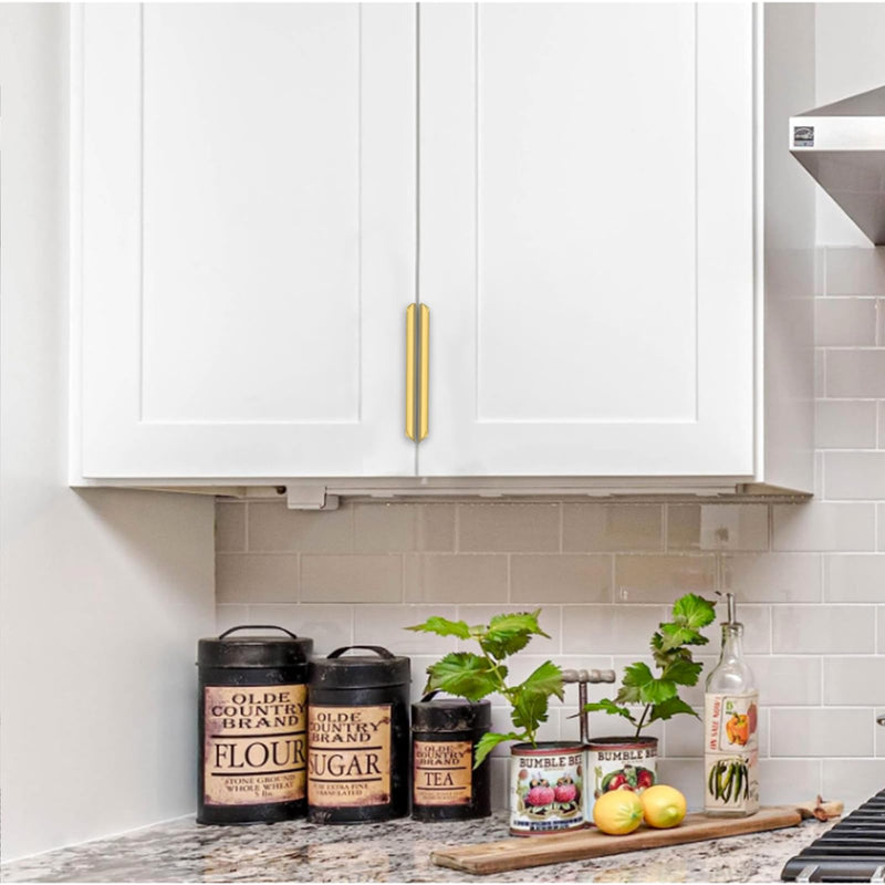 FILTA 10 Pack Gold 5 Inch(128mm) Hole Center Kitchen Cabinet Handles,5.9 Inch(150mm) Overall Length Edge Finger Tab Pull for cabinets Kitchen Concealed Drawer pulls 5"(128mm) Hole Center