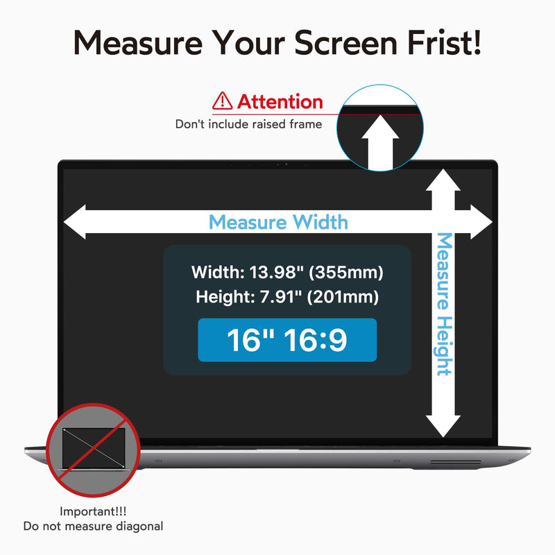 MOBDIK 16 Inch Laptop Privacy Screen Filter for 16:9 Aspect Ratio, Anti-Glare, Anti-Spy, UV Blocking - 2 Pack 16"(16:9)