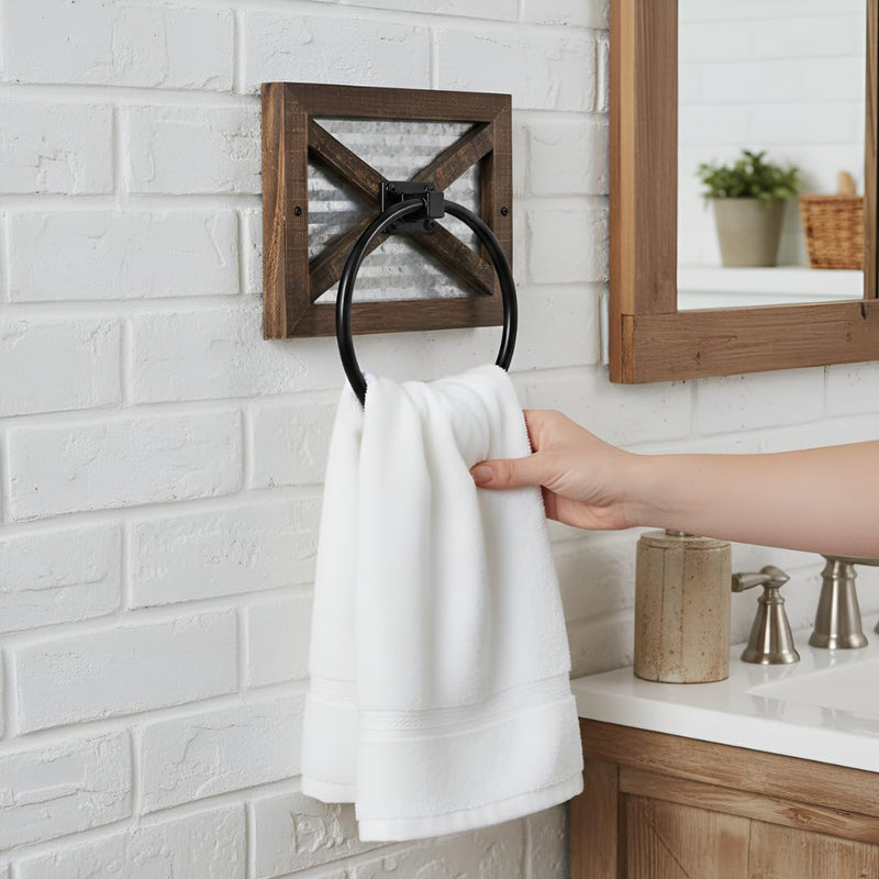 Autumn Alley Farmhouse Toilet Paper Holder and Rustic Towel Holder Set, Wall Mount, Rustic Wall Toilet Paper Holder and Bathroom Hand Towel Holder Decor, Wooden Brown