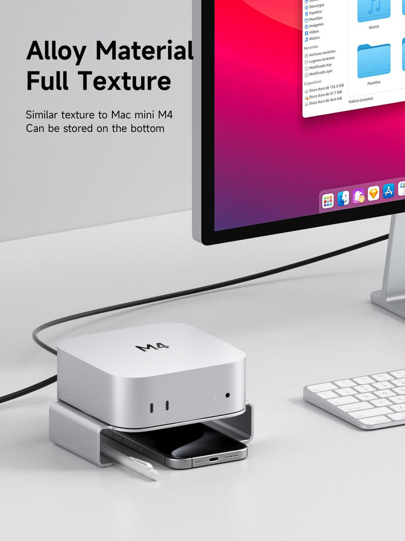 Hagibis Mac Mini M4 Stand Aluminum Alloy Mount for Mac Mini M4/M4 Pro 2024 Ventilation Heat Dissipation Cooling Desktop Holder Accessories (MMS03) MMS03