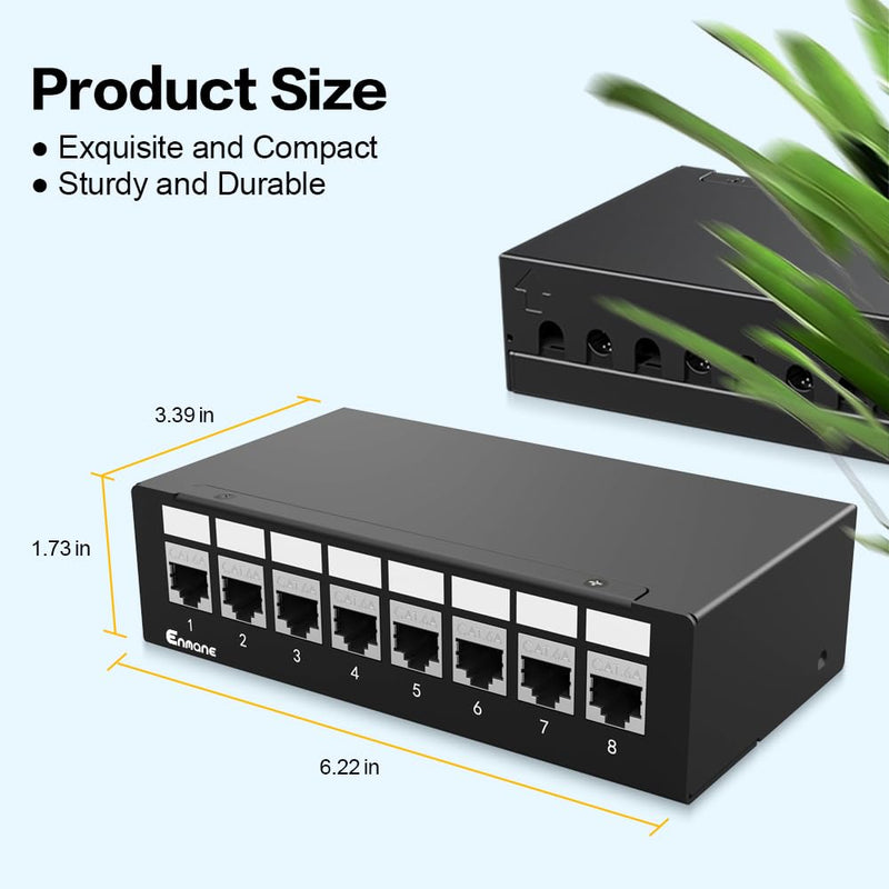 8Port Patch Panel CAT6A Keystone Patch Panel Shielded Network Patch Patch with Smart Cable Management for Home/Office Network (1U 8Port, CAT6A) 1U 8Port