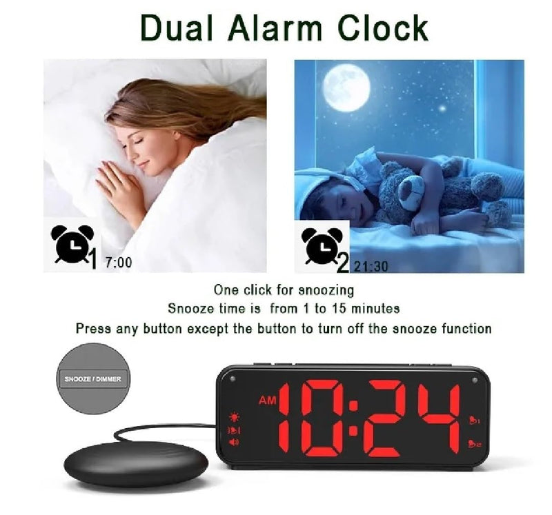 MOZAC Bomb Dual Extra Loud Alarm Clock with Bed Shaker, Black Heavy Sleepers, Battery Backup | Wake with a Shake
