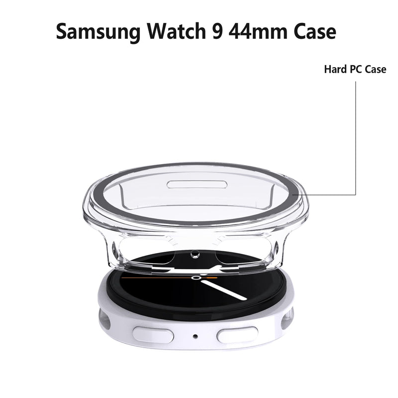 [5+5 Pack] for Samsung Galaxy Watch 9/8 40mm Case, Shockproof Hard PC Bumper+HD Anti-Fog Tempered Glass Protective Film,Waterproof Face Cover Set for Galaxy Watch 9 40mm Accessories. Samsung Galaxy Watch 9 40mm