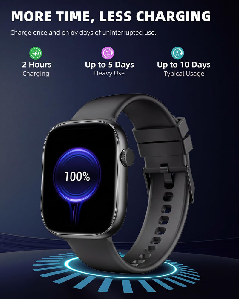 Smart Watch for Women Men, Fitness and Sleep Trackers with 1.83" HD Touchscreen, Bluetooth Calling Smartwatch for Android/iOS, IP67 Waterproof Multi-Sport Modes Pedometer, Jet Black