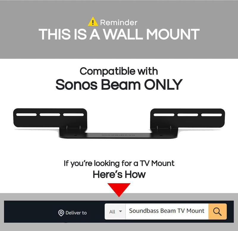 Sound Bass Soundbar Mount for Sonos Beam Compatible with Generation 1 & 2 Sonos Beam Sound Bar Includes All Necessary Mounting Hardware, Mounts Bracket, Black