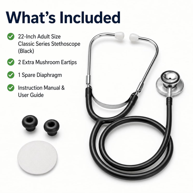 Novamedic NM-9288-BK Classic Black Dual Head Stethoscope, 22-Inch Adult Size Medical Stethoscope for Nurses, Doctors, EMTs, Nursing Students, Clinics, Nursing Homes, Cardiology & General Diagnostic Use