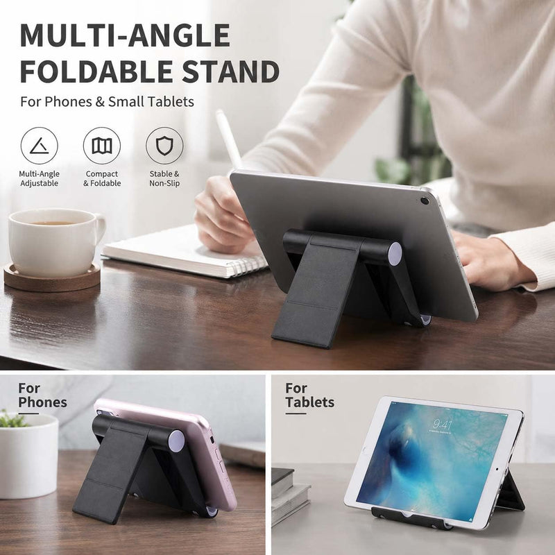 2 Pack Multi-Angle Cell Phone Holder, Universal Foldable Tablet Stand, Universal for Tablets, e-Readers and Smartphones-Black 3.8x2.9 in