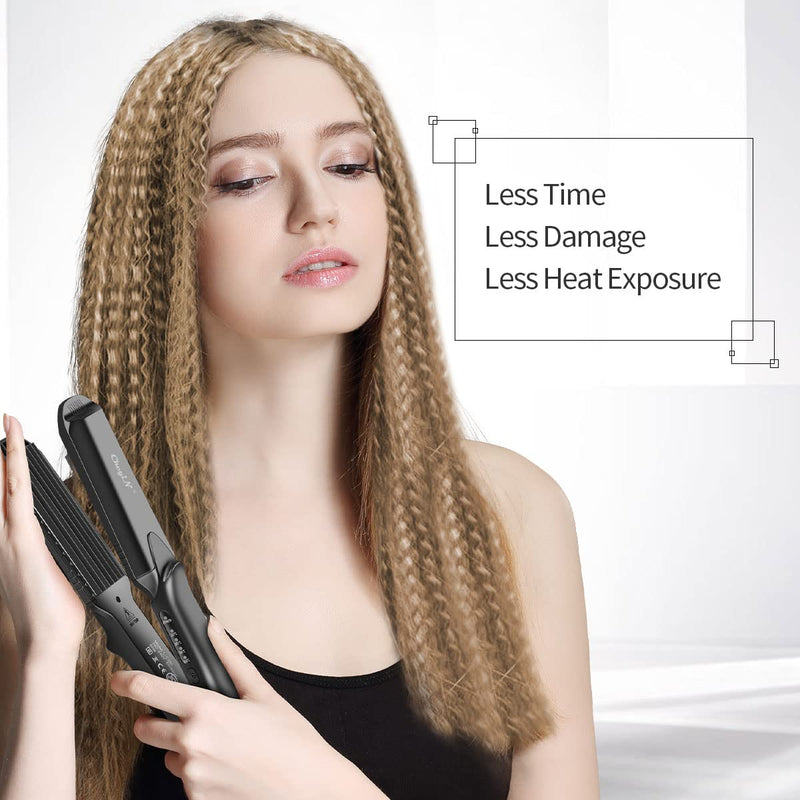  [AUSTRALIA] - Hair Crimper, CkeyiN Professional Crimping Iron and Straighter with Heat Resistant Glove Adjustable Temperature Dual Voltage 4 Interchangeable Ceramic Plates (Black) Black
