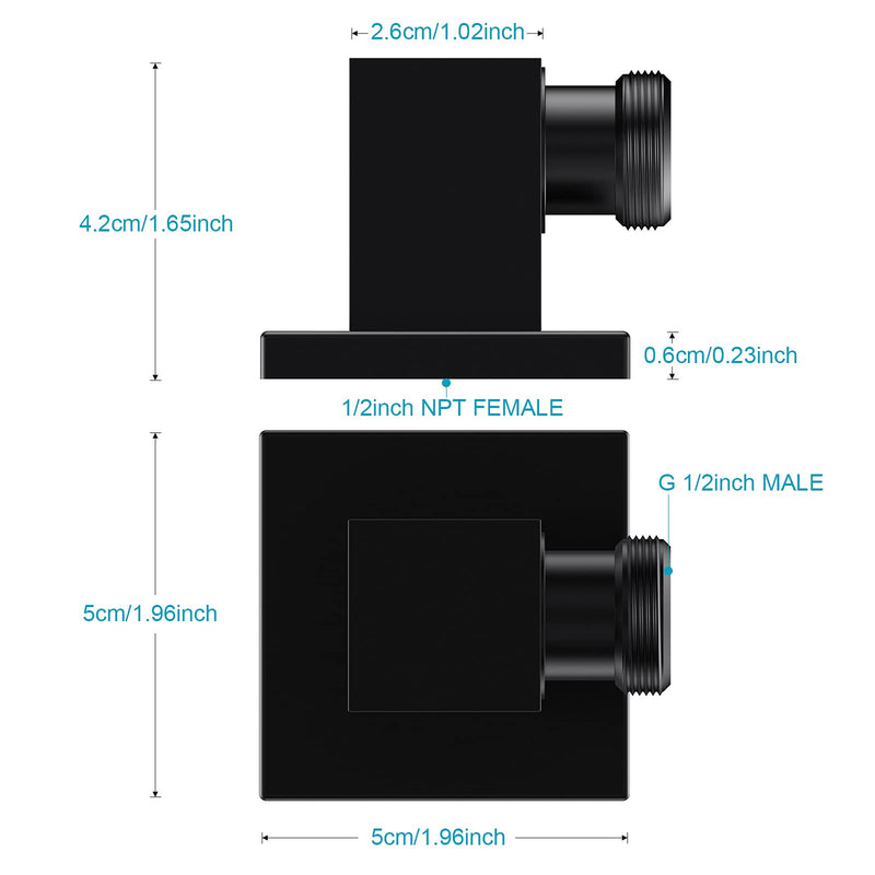 Wall Mounted Supply Elbow, Wall Elbow for Hand Shower, Solid Brass Square Wall Supply Elbow, Check Valve Included (Square, Matte Black)