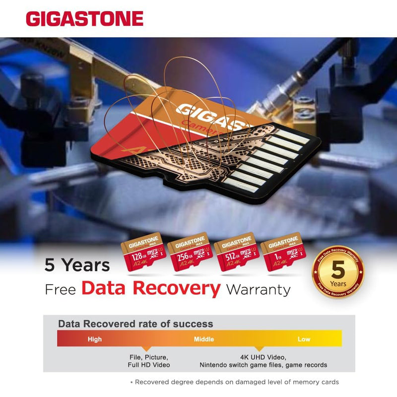 [AUSTRALIA] - [5-Yrs Free Data Recovery] GIGASTONE 256GB Micro SD Card with USB 3.2 Type C Card Reader, 4K Camera Pro MAX, A2 V30 MicroSDXC Memory Card for Gopro, 4K UHD Video, Up to 130/85 MB/s with Adapter