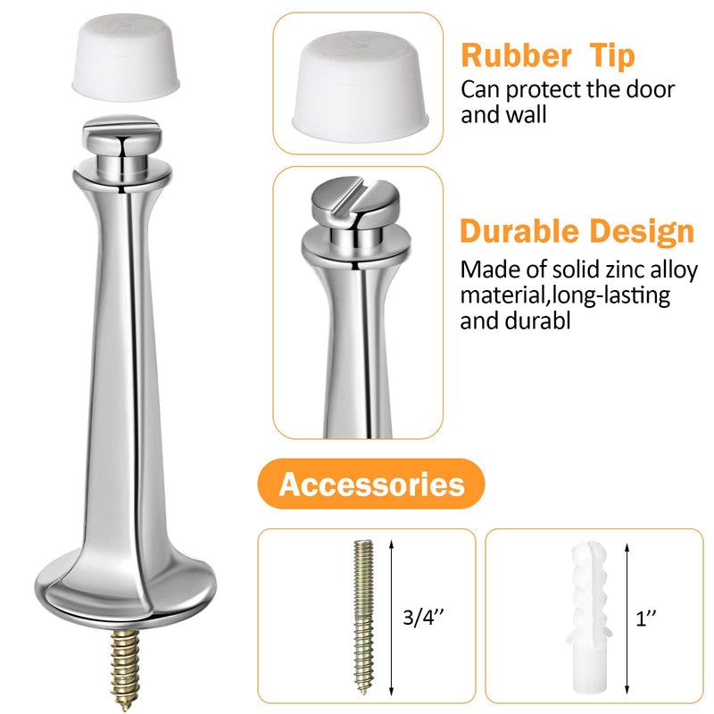 Chumia 24 Pack Heavy Duty Solid Rigid Door Stop, 3'' Door Stoppers with Matte Soft Rubber Tip Wall Mount for Protect Wall Bottom(Silver) Silver