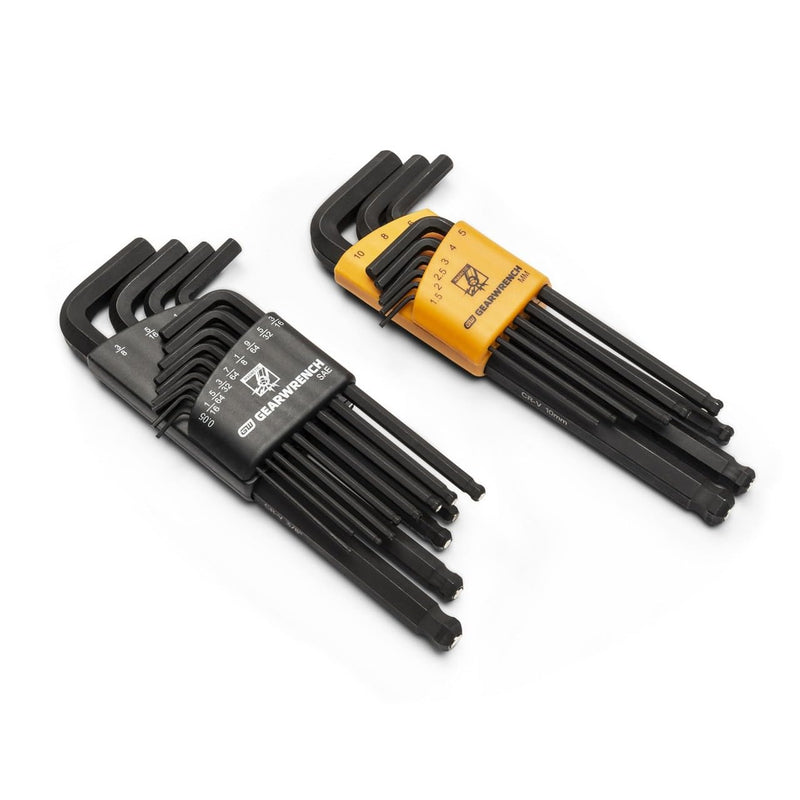 GEARWRENCH 22 Piece SAE/Metric Magnetic Ball End Long Arm Hex Key Set - 83526 SAE/MM