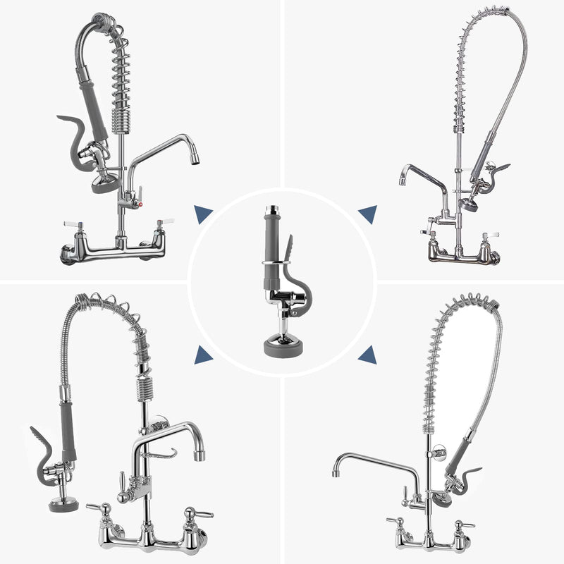 Pre Rinse Sprayer Commercial Sink Sprayer Head,1.42GPM Spray Valve Dish Spray Nozzle with Ergonomic Handle, Commercial Faucet Parts for Commercial Kitchen Sink,Chrome Finished（Gray） Pre Rinse Sprayer Gray