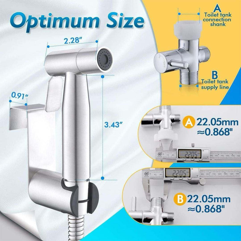 JNGOODS Handheld Bidet Sprayer for Toilet, Adjustable Pressure, Stainless Steel Brushed Nickel, Baby Cloth Diaper Wash - Easy to Install.