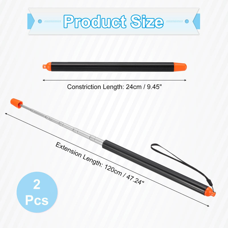 PATIKIL Telescopic Teachers Pointer, 2 Pcs Teacher Pointer Stick for Classroom Pointer Extendable Handheld Teaching Pointer for Presenters Whiteboard, 47.2 Inch, Orange Black
