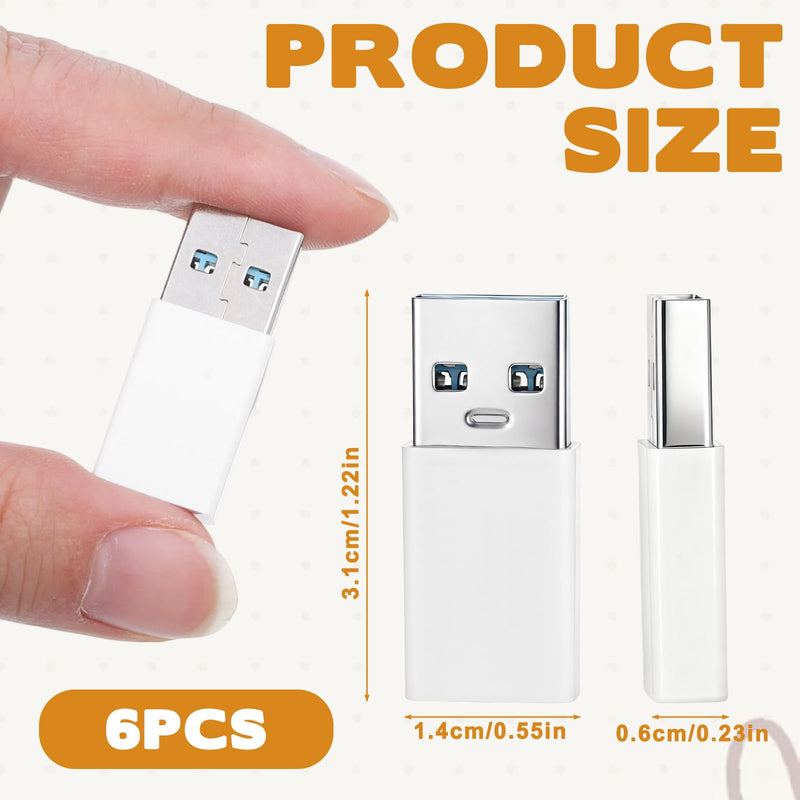 Xthrotsenk 6 PCS USB B to C Adapter USB C to B Adapter White | Female To Male Converter for Most Phone Types Car Charger Connections Wall Plugs