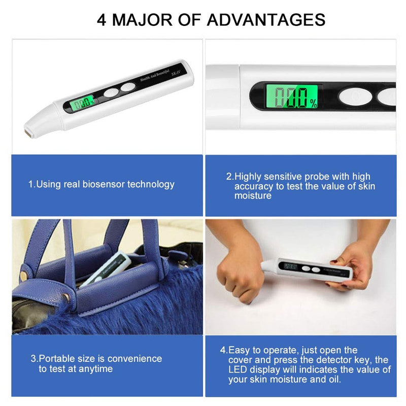 Sonew Digital Skin Detector Portable Oil Content Analyzer LCD Display Skin Care Tester Detector Face Care Monitor(White)