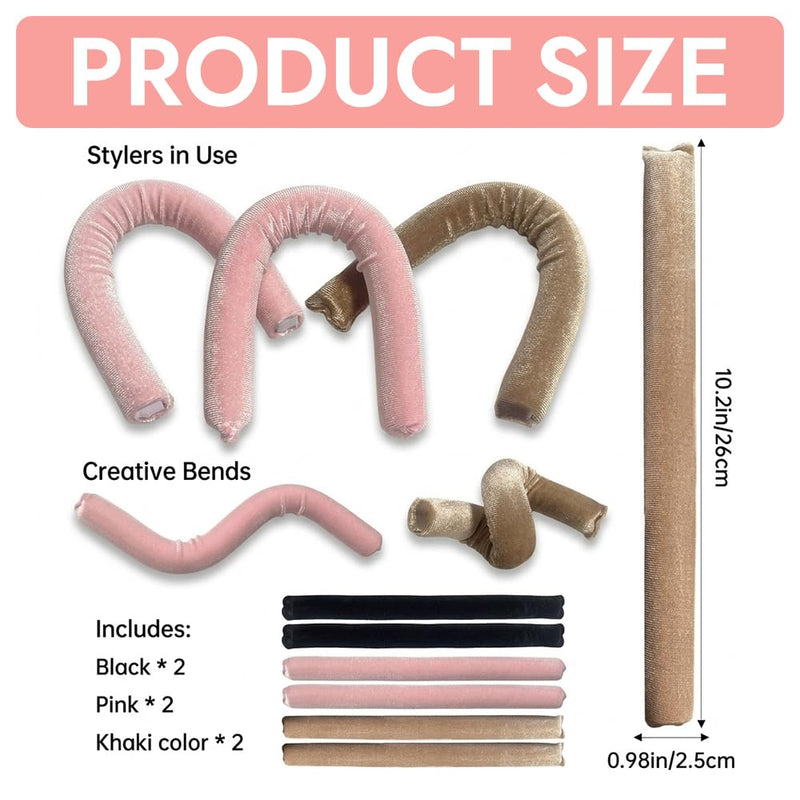 6PCS Heatless Hair Curler Set No Heat Overnight Curls Ribbon Soft Satin Foam Rollers For Heat-Damage Free Styling With Rose Gold Scrunchie For Women Adults Everyday Wear And Parties Hair Accessories