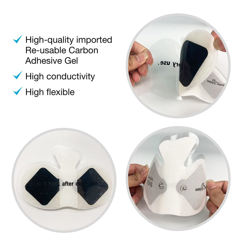 Easy@Home Tens Unit Wireless Electrode Pads Self Stick Carbon Pads, 4 Pack 6.5" x 3" Reusable - Non Irritating Design Pulse Massagers Replacement ETP015 White&black