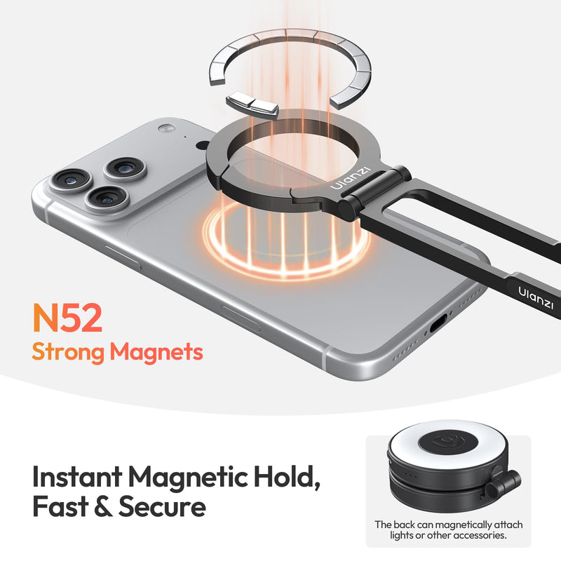 ULANZI MA30S Phone Tripod, Mini Tripod Stand for MagSafe | Ultra-Light Carabiner Tripod, One-Click Open, Foldable Portable Travel Tripod for iPhone Samsung Video Recording
