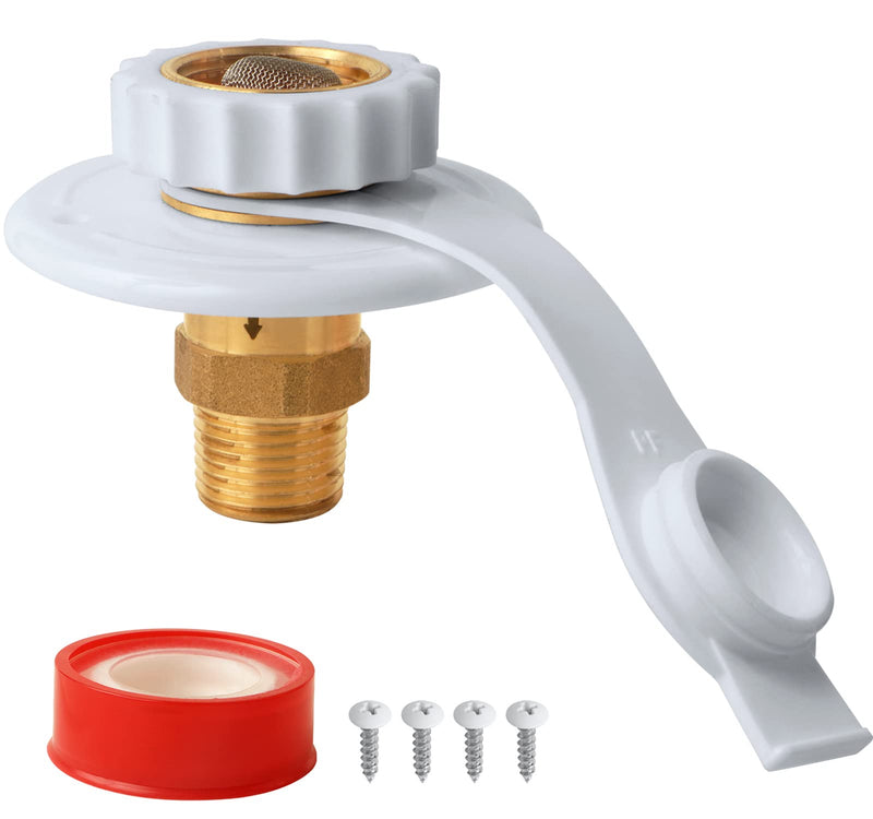 EXCELFU RV City Water Fill Inlet Flange Brass with Check Valve, RV Water Inlet Replacement 1/2" NPT Male, City Water Connection Inlet for RV Camper Motorhome Trailer Marine (White) White