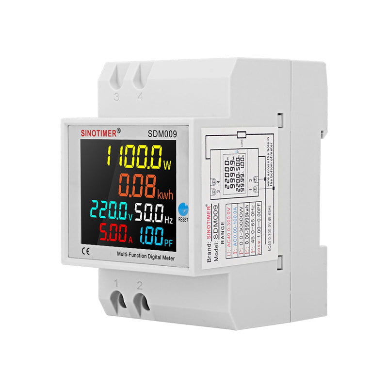 6IN1 Single Phase Energy Meter Din Rail Electricity Usage Monitor AC 40-300V 100A Voltmeter Ammeter Watt Kwh Frequency Power Meter Built-in CT 110V Internal CT