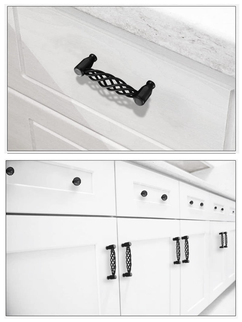 2 Pack Birdcage Cabinet Pulls Matte Black Bronze Metal Oval Nest Twist Kitchen Cupboard Handles Retro Birdcage Cabinet Handles Vintage Brass Cabinet Knob Drawer Hardware (160 mm, Black (B)) 160 mm Black (B)