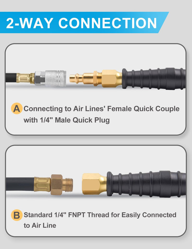 14.9" Extended Reach Dual Head Air Chuck 2 Pack, 2-Way Connection 1/4" FNPT Closed Air Chuck with Rubber Handle, Tire Chuck with Quick Plug Air Compressor Fill Kit (Gold)