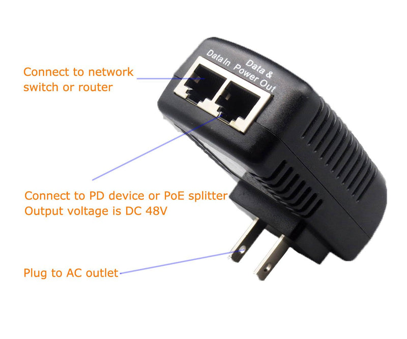 ANVISION 2-Pack 48V 0.5A PoE Power Adapter Supply Injector Ethernet with Wall Plug, IEEE 802.3af Compliant, 10/100Mbps, for IP Voip Phones Cameras AP and More
