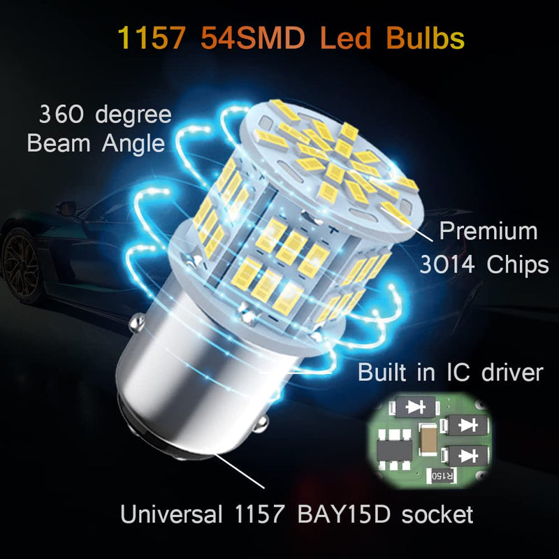 1157 Led Brake Light Bulb, 12V-24V 1157 7528 2357 2057 BAY15D LED Replacement Light Bulb for Brake Tail Light for Car RV Trailer Boat, 54SMD 3014 Chipset White light, 2PCS