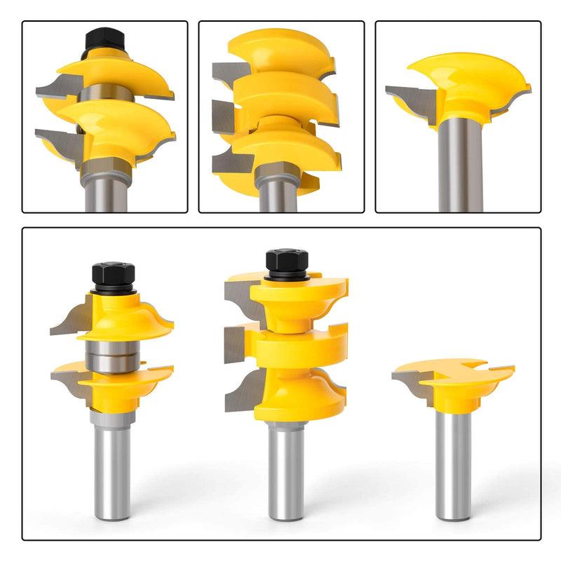 Router Bit Set 1/2-Inch Shank, 3Pcs/Set Extended Tenon Entry Door Rail and Stile Woodworking Milling Cutter Door Extended Tenon Router Bits