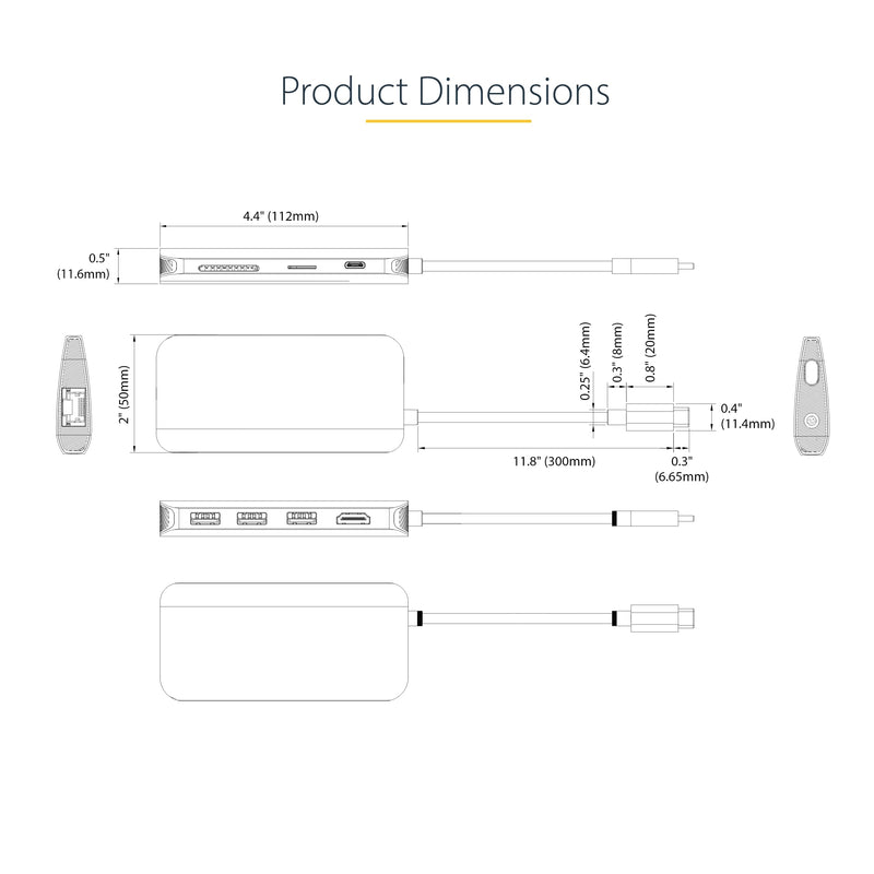 StarTech.com USB C Hub, 4K 60Hz HDMI Video with USB-C DP 1.4 Alt Mode, USB 5Gbps Dock for MacBook M1 M2 M3 M4 & Windows, Gigabit Ethernet, SD/MicroSD, 100W Charging, 12in Cable 8-IN-1