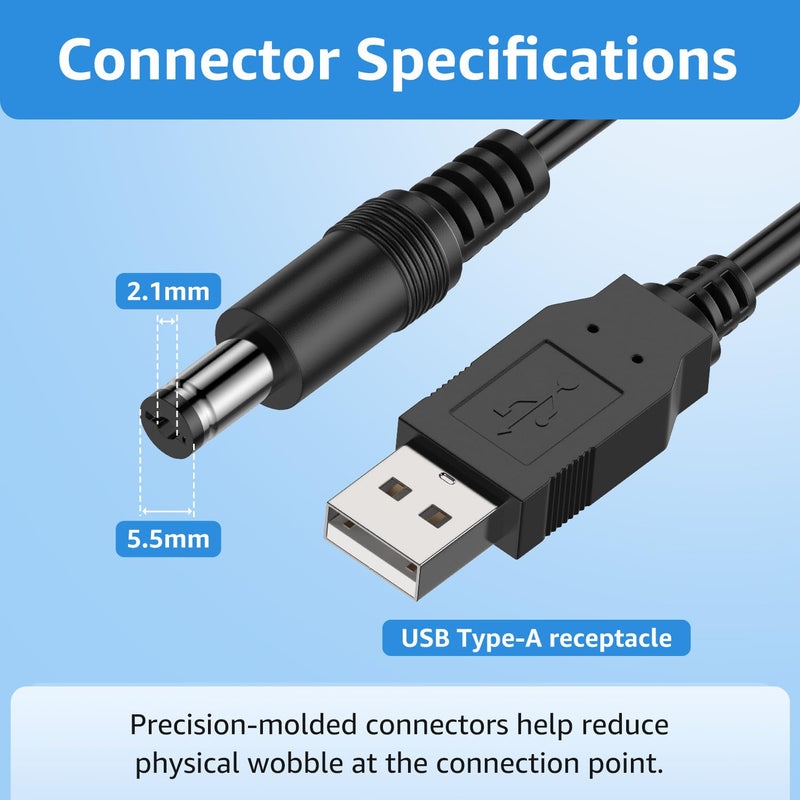 2.3ft 18AWG Parallel USB to Triple DC 5.5x2.1mm Splitter Cable | For powering three DC devices from a single USB port, mini routers, small desk fans, LED strip lights, compatible electronics Black USB to DC 1 to 3